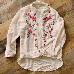 Jella C Floral Embroidered Button Up Shirt